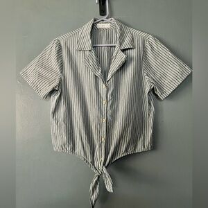 Mango Green, Blue and White Striped Tie Shirt Sz 8